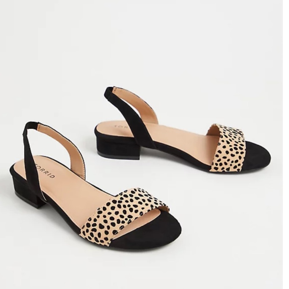 TORRID Black Leopard Print Block Heel Slingback Sandal Size 9